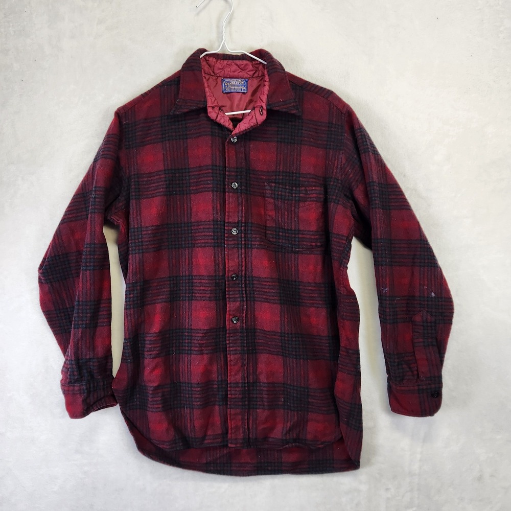 Vintage‎ Pendleton Wool Flannel Shirt Mens Large Red Black Plaid Button Up